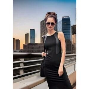 NWT Athleta XS Night On The Town Ponte Dress Black Faux Pleather Vegan Leather